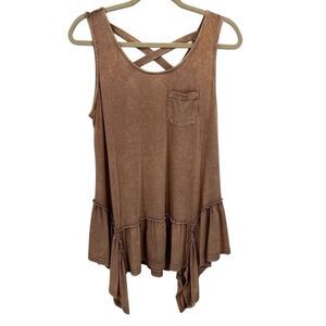 Kori America Ruffle Hem Criss Cross Back Tank Top‎ Tan Size Small NWT